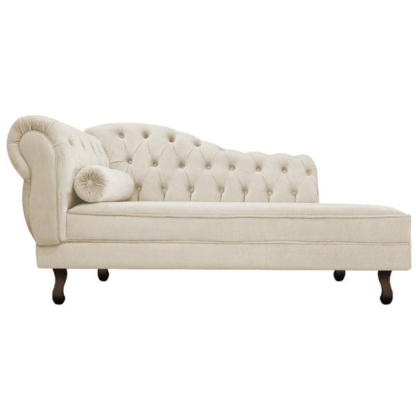 Imagem de Divã Recamier Sofá Juliana 140cm Lado Direito Suede Bege Sala de Estar Recepção Quarto Escritório Capitonê Luis XV - AM Decor