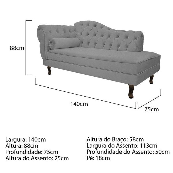 Imagem de Divã Recamier Sofá Juliana 140cm Lado Direito Suede Cinza - AM Decor