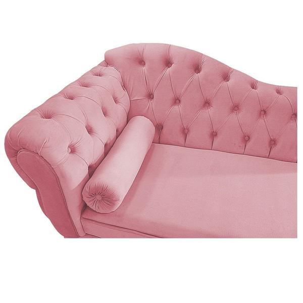 Imagem de Divã Recamier Sofá Juliana 140cm Lado Direito Suede Rosa Bebê Sala de Estar Recepção Quarto Escritório Capitonê Luis XV - AM Decor