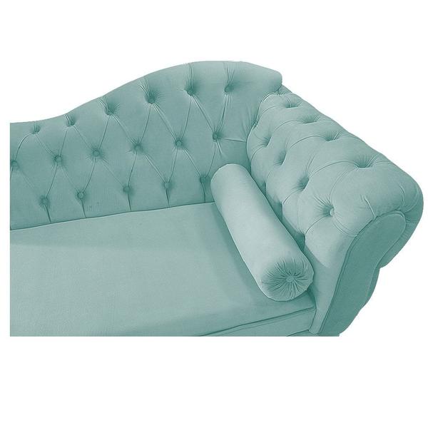 Imagem de Divã Recamier Sofá Juliana 140cm Lado Esquerdo Suede Azul Tiffany Sala de Estar Recepção Quarto Escritório Capitonê Luis XV - AM Decor