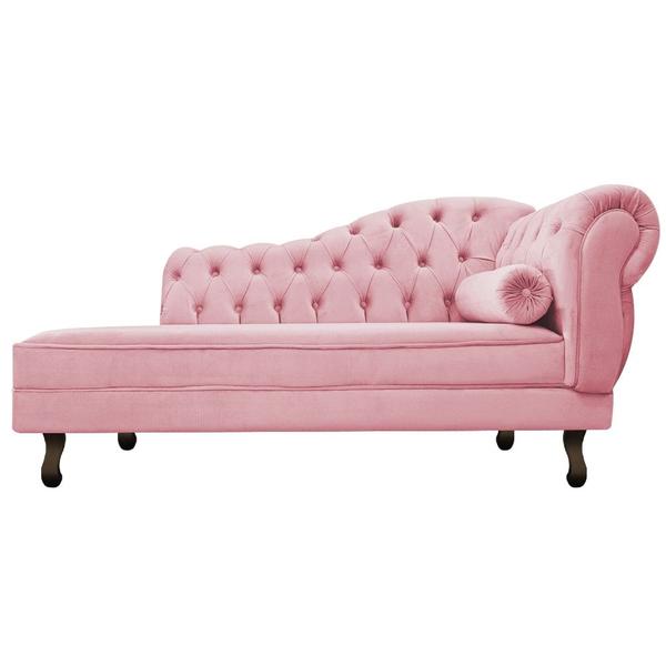 Imagem de Divã Recamier Sofá Juliana 140cm Lado Esquerdo Suede Rosa Bebê Sala de Estar Recepção Quarto Escritório Capitonê Luis XV - AM Decor