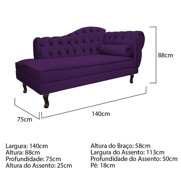 Imagem de Divã Recamier Sofá Juliana 140cm Lado Esquerdo Suede Roxo - AM Decor