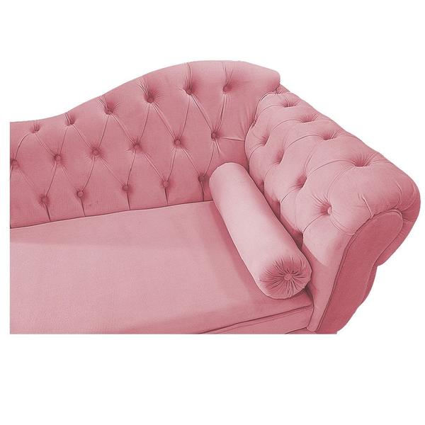 Imagem de Divã Recamier Sofá Juliana 160cm Lado Esquerdo Suede Rosa Bebê Sala de Estar Recepção Quarto Escritório Capitonê Luis XV - AM Decor