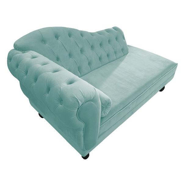 Imagem de Divã Recamier Sofá Juliana 185cm Lado Direito Suede Azul Tiffany Sala de Estar Recepção Quarto Escritório Capitonê Luis XV - AM Decor