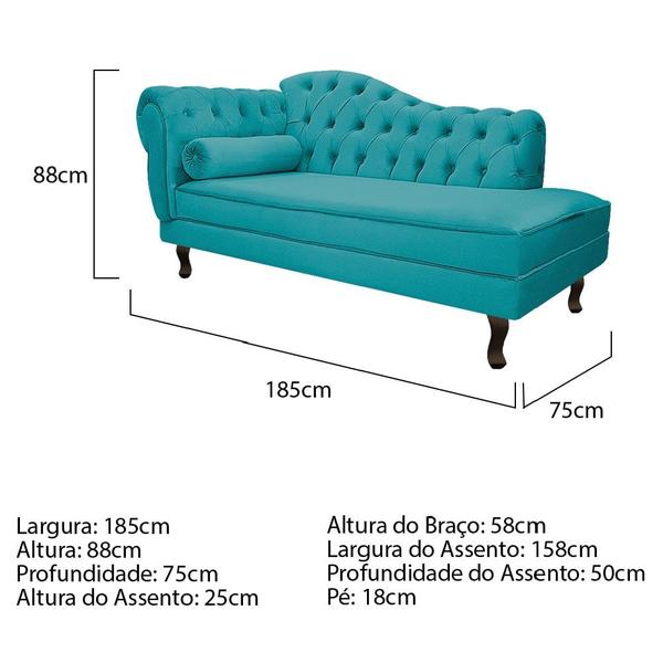 Imagem de Divã Recamier Sofá Juliana 185cm Lado Direito Suede Azul Turquesa - AM Decor