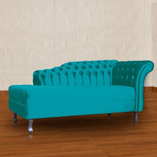 Imagem de Divã RECAMIER STYLOS Lado Esquerdo Suede Azul Turquesa - MALTA DECOR