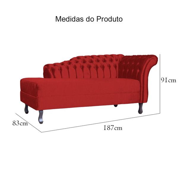 Imagem de Divã RECAMIER STYLOS Lado Esquerdo Suede Vermelho - MALTA DECOR