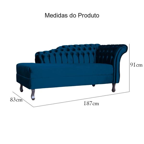 Imagem de Divã RECAMIER STYLOS Lado Esquerdo Veludo Azul Marinho - MALTA DECOR