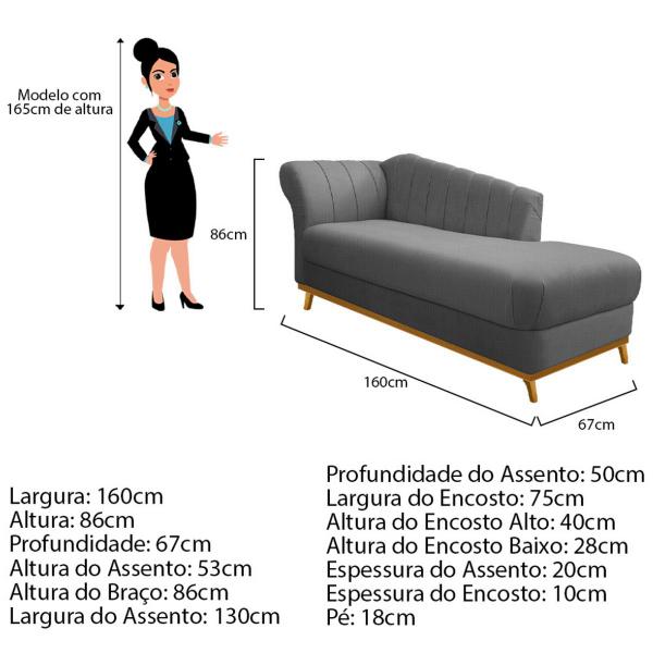 Imagem de Diva Recamier Vanessa 160cm Lado Direito Linho - ADJ Decor