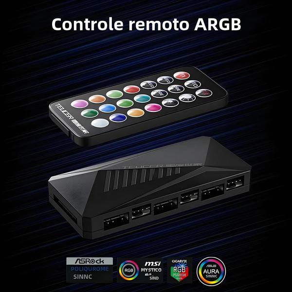 Imagem de Divisor ARGB de 6 Vias com Controle Remoto - Hub PWM para Ventiladores de 4 Pinos