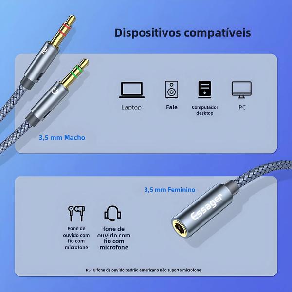 Imagem de Divisor de Áudio 3,5mm Fêmea para 2 Machos - para Fones e Alto-falantes