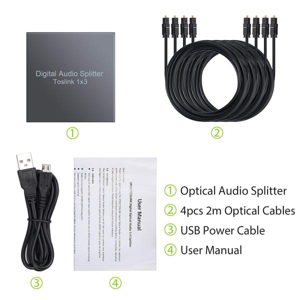 Imagem de Divisor de Áudio CAMWAY 3 Portas SPDIF Toslink - 1 Entrada e 3 Saídas