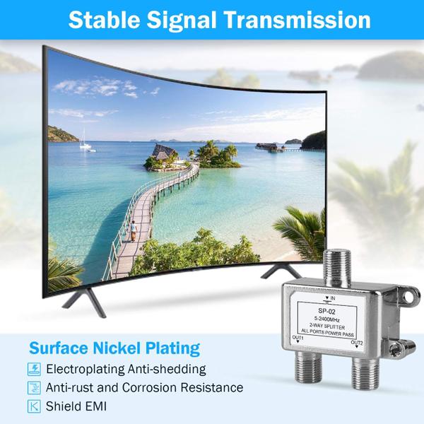 Imagem de Divisor de cabo coaxial NEWCARE Digital de 2 vias 5-2400 MHz, 1 pacote