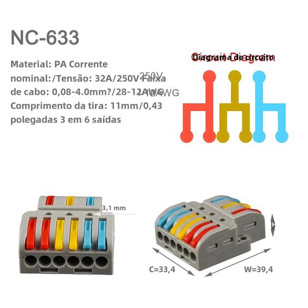 Imagem de Divisor de Cabo Universal Compacto - 20 Peças - Conector Push-in