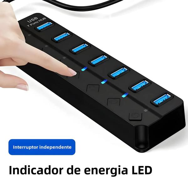 Imagem de Divisor de Hub USB 7/4 Portas com Interruptor Individual - Adaptador USB 2.0 Alimentado