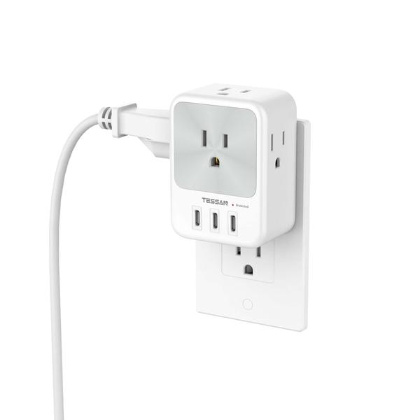 Imagem de Divisor de tomada USB com vários plugues TESSAN Surge Protector