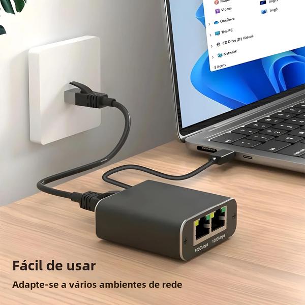 Imagem de Divisor Ethernet RJ45 1000Mbps - 1 para 2 Saídas com Cabo USB