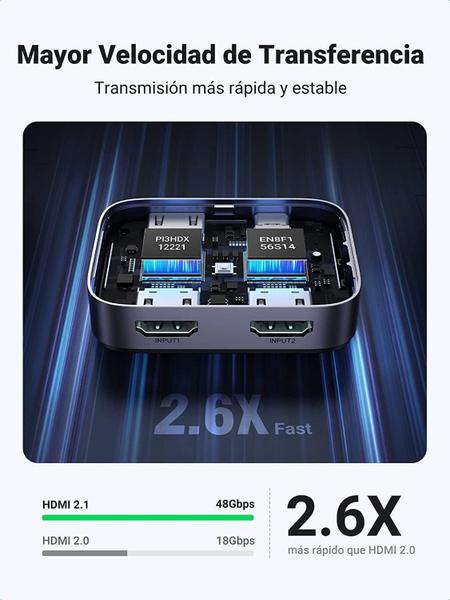 Imagem de Divisor Hdmi 2.1 8K 60Hz 4K Switch Splitter 2X1 48 Gbps