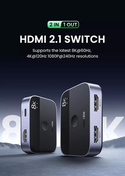 Imagem de Divisor Hdmi 2.1 8K 60Hz 4K Switch Splitter 2X1 48 Gbps