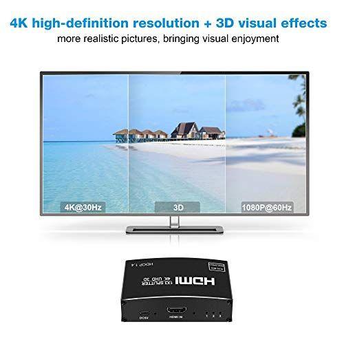 Imagem de Divisor HDMI 4K 1 Entrada 3 Saídas, Suporte 4Kx2K, 1080P, 3D, HDR, DTS/Dolby-TrueHD, cabo HDMI incluído.