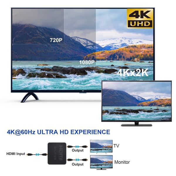 Imagem de Divisor HDMI com links de áudio 1x2 4K @60Hz Divisor HDMI 2.0b