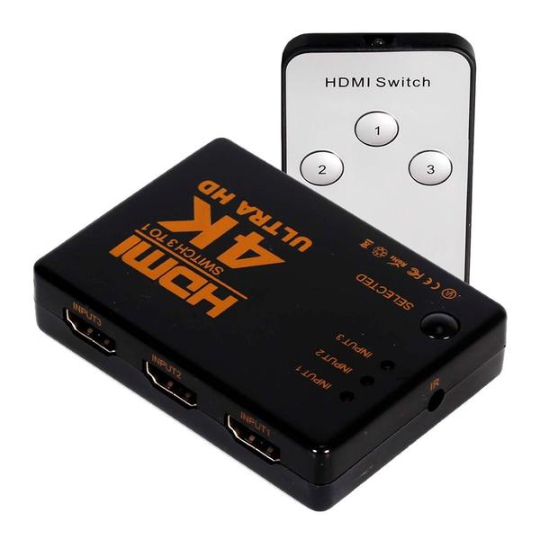 Imagem de Divisor Switch HDMI HUB Entradas 3x1 Saída 4K Chaveador com Controle Remoto