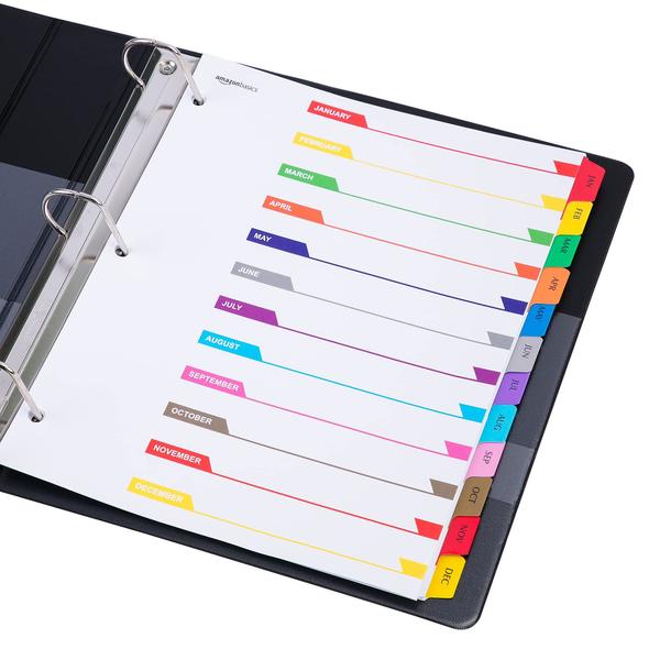 Imagem de Divisores mensais Amazon Basics 12 Tab for 3 Ring Binder 10-P