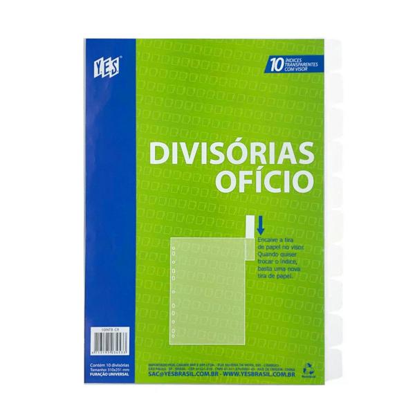 Imagem de Divisória para Fichário Ofício Yes 10 Divisões C/Visor Cristal