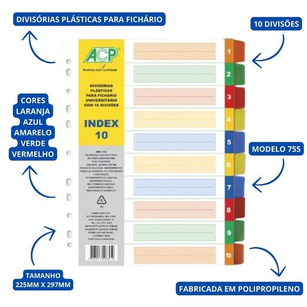 Imagem de Divisória Plástica Para Fichário Colorida com 10 Divisões - ACP