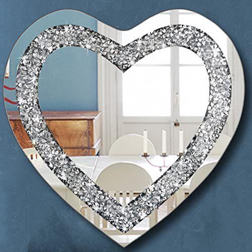 Imagem de DMDFIRST Crystal Crush Diamond Espelho de prata em forma de coração para decoração de parede 20x20x1 polegadas Wall Hang Espelho sem moldura Decoração de diamante acrílico.