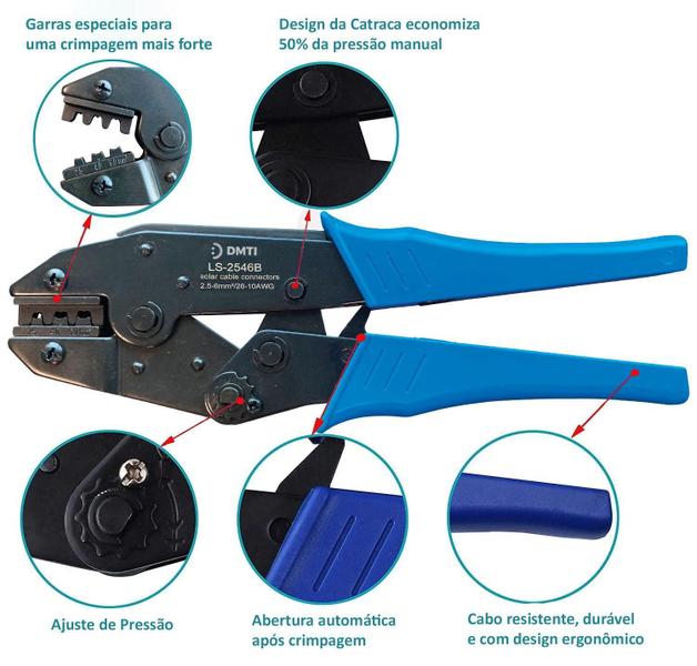 Imagem de DMTI 5x Conector Solar MC4 30A Alicate de Crimpagem e Chaves