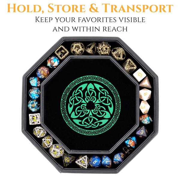 Imagem de DND Dice Tray - Premium 8 Inch Dice Tray Dungeons and Dragons - Beautiful Green Valknut and Dragon Design - Perfect RPG Dice Rolling Tray with D&D Dice Box Storage to Protect Dice