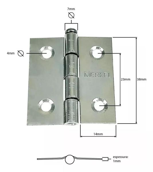 Imagem de Dobradiça 1.1/2 38mm Polida Tipo 101 caixa c/24 unidades