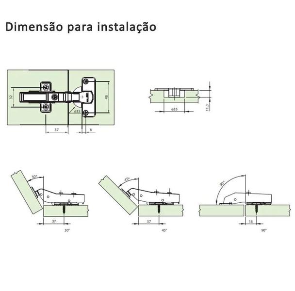 Imagem de Dobradiça 90 Amortecedor Canto Falso 06 Peças 35mm Móveis