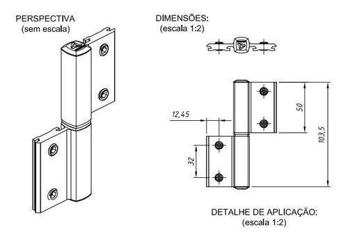 Imagem de Dobradiça Alumínio Porta Linha 25 Suprema De Encaixe - 3pçs