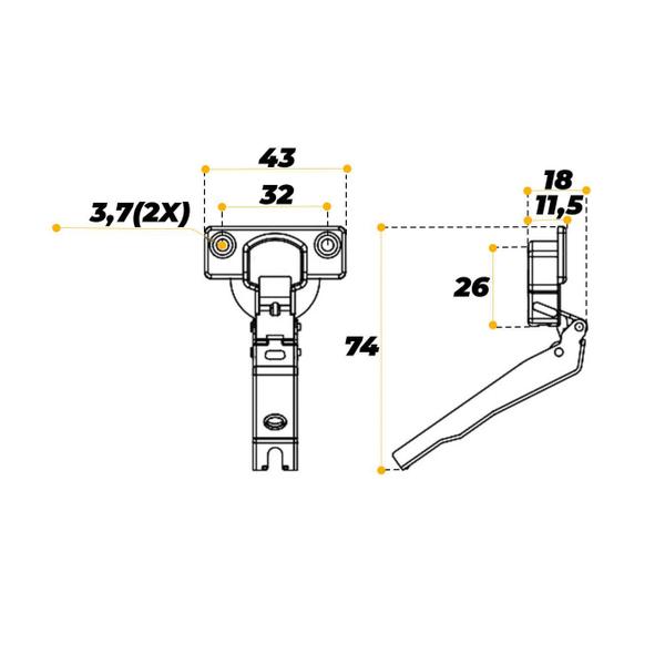 Imagem de Dobradiça Curva 26 Mm Para Portas de Armário