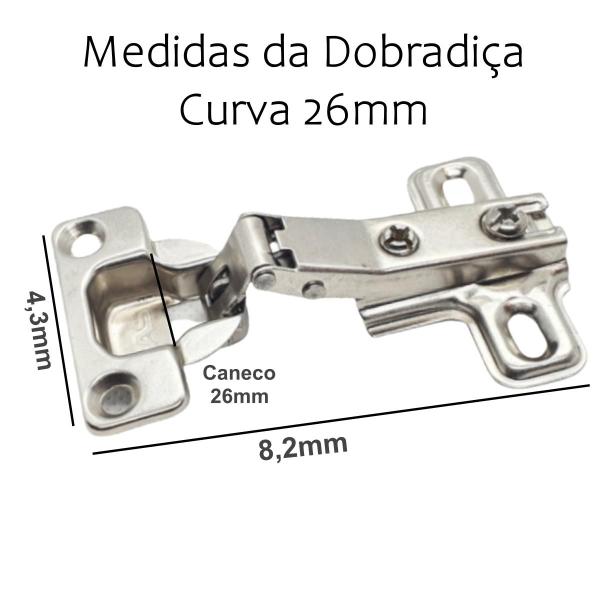 Imagem de Dobradiça Curva 26mm Pressão Pequena Portas Armários 3 Peças