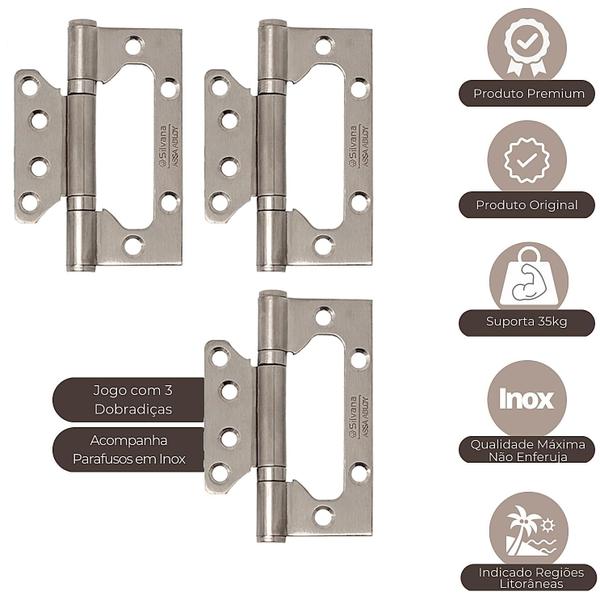 Imagem de Dobradiça de Porta Sobrepor com Rolamento Inox Escovado Silvana