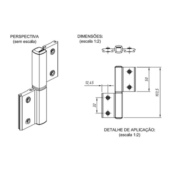 Imagem de Dobradiça Duas Abas de Encaixe Para Porta E Janela Alumínio Linha 25 - Kit 3 Pçs