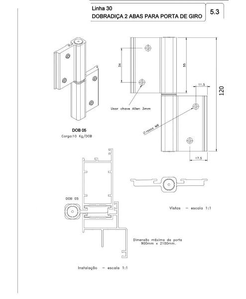 Imagem de Dobradica encaixe linha 30 sd323 porta aluminio fosco