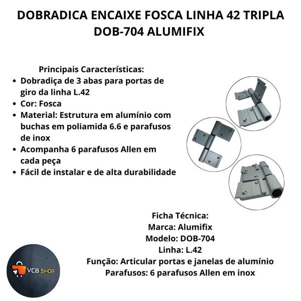 Imagem de Dobradica encaixe tripla fosca linha 42 dob-704 porta giro alumifix