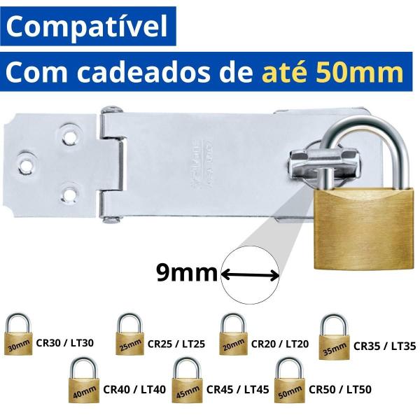 Imagem de Dobradiça Fecho Porta Gaveta Armário 11,5Cm + Cadeado 35Mm