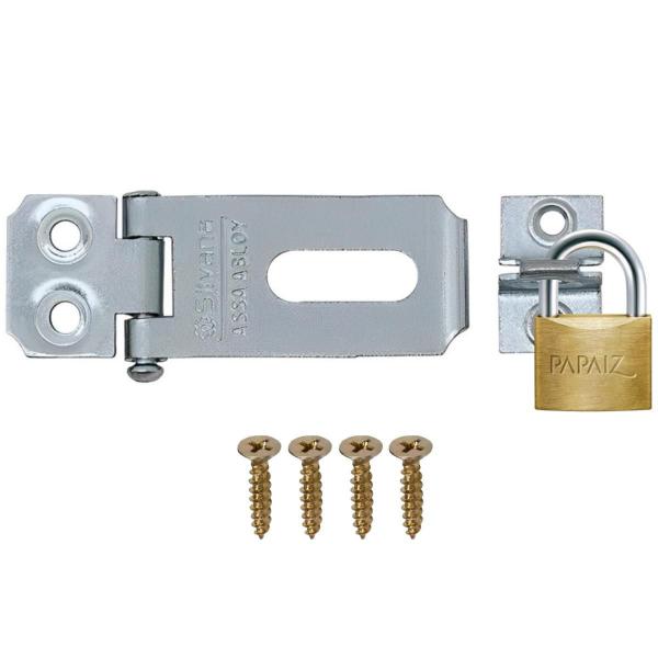 Imagem de Dobradiça Fecho Porta Gaveta Armário 14Cm + Cadeado 20Mm