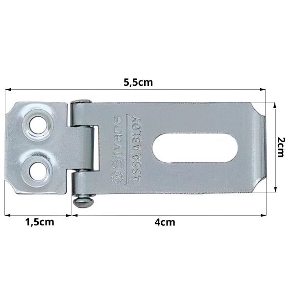 Imagem de Dobradiça Fecho Trinco Porta Cadeado 4cm + Cadeado 20mm Para Portão Gaveta Armário