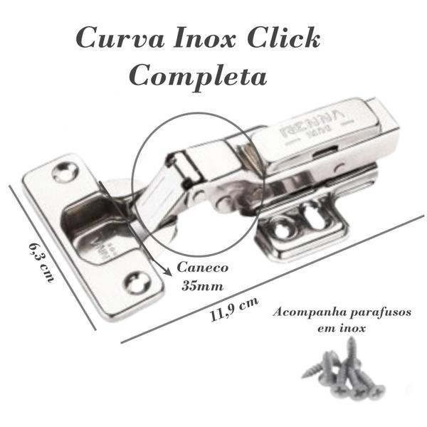 Imagem de Dobradiça Inox Curva Click Amortecedor + Parafusos Móveis