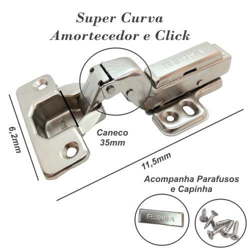 Imagem de Dobradiça Inox Super Curva Click Amortecedor + Parafusos