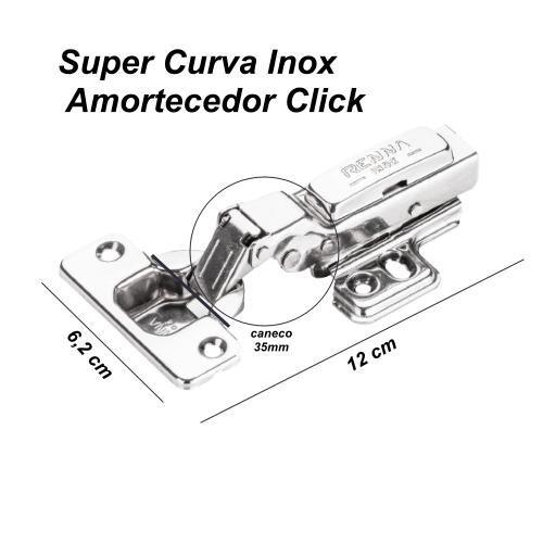 Imagem de Dobradiça Inox Super Curva Click Amortecedor + Parafusos