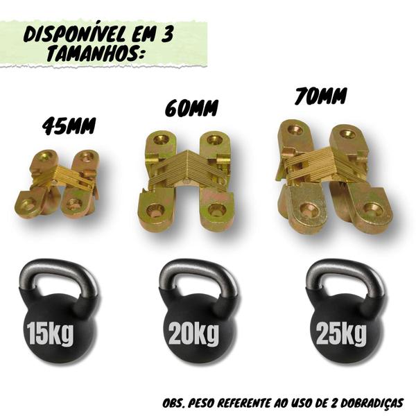 Imagem de Dobradiça Invisível Oculta Cruz 45mm + Parafusos 15kg Móveis