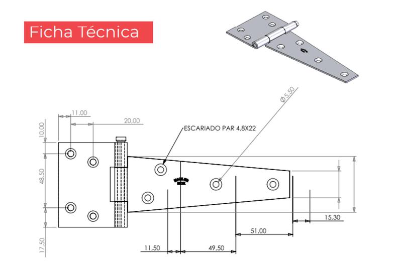 Imagem de Dobradiça Leme Aço Inox Porteira Portão Madeira Triangulo 75x150