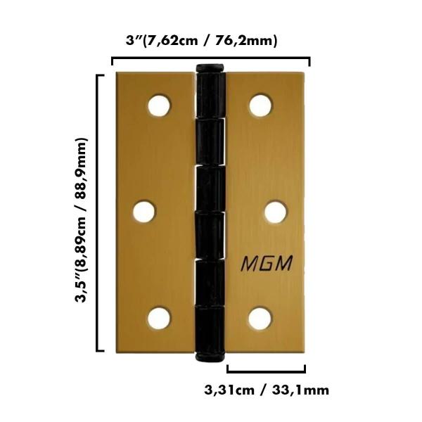 Imagem de Dobradiça para Porta de Madeira 3,5 x 3 Bronze Latonado 3Un